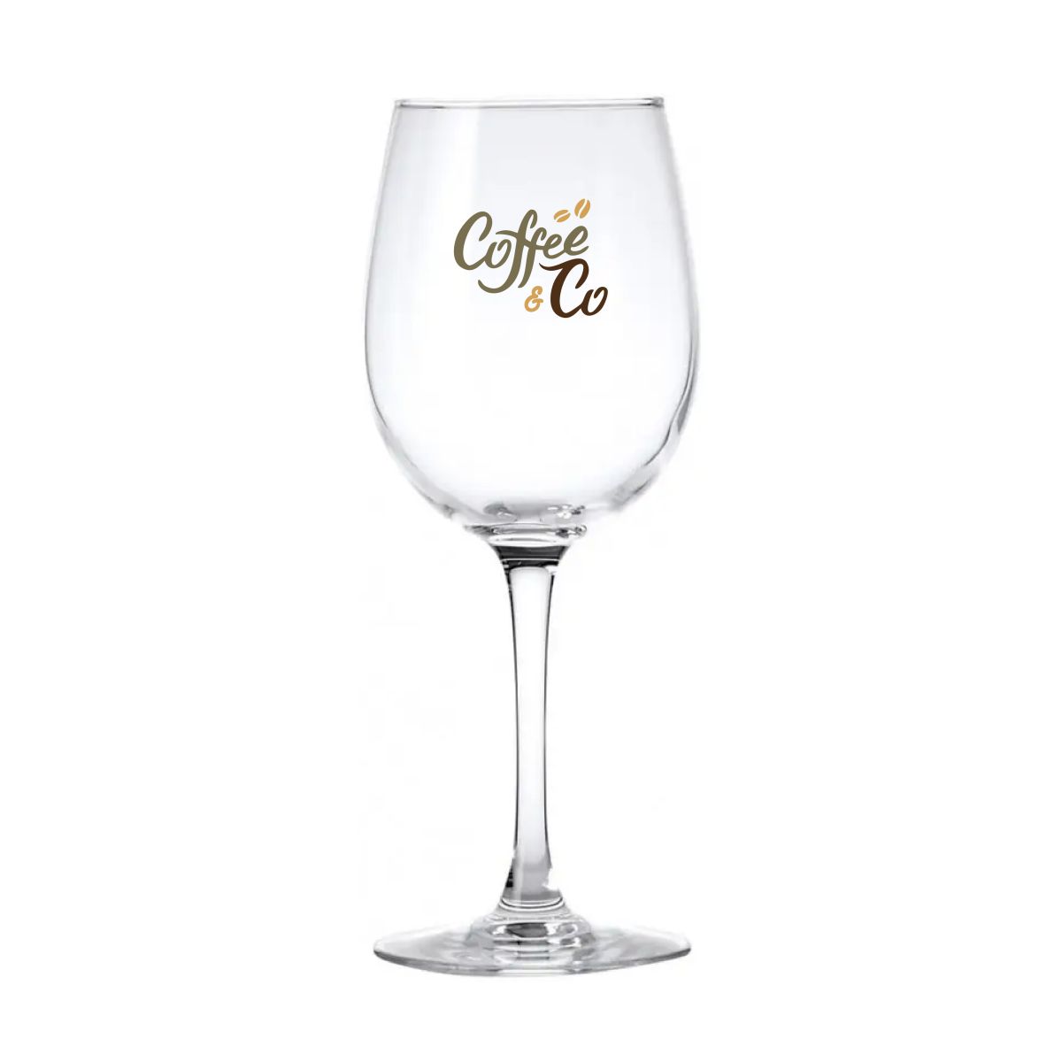 Cosy Moments Weinglas 48 cl. mit mehrfarbigem CoffeeCo Logo auf dem oberen Teil des Kelches.