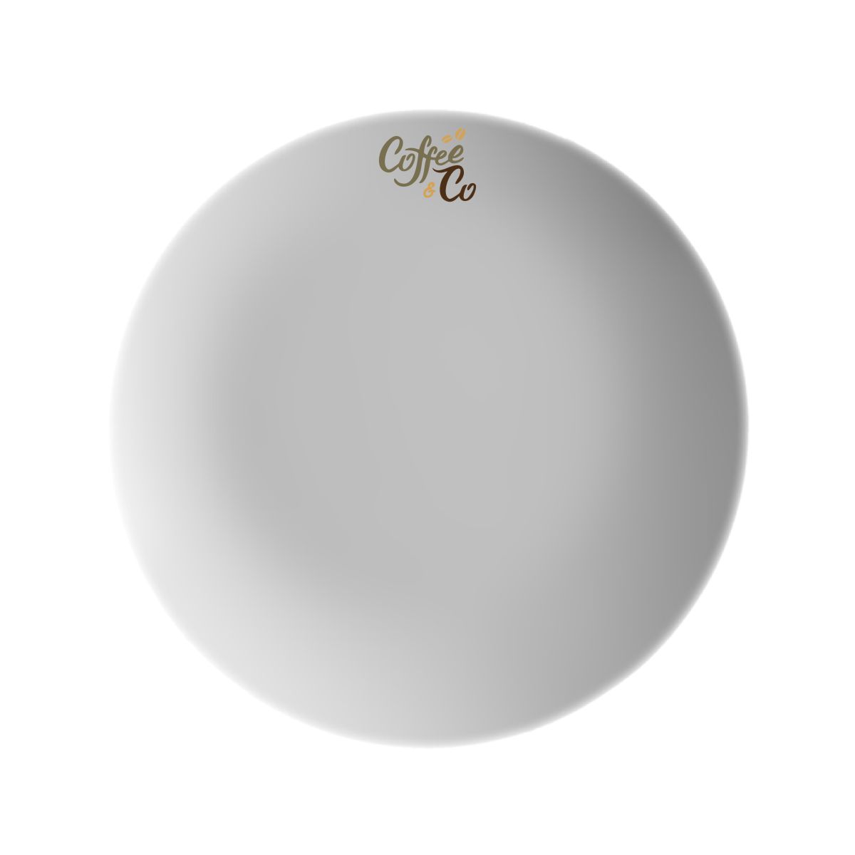 Coupe-Teller Isabelle, 21 cm, aus Porzellan, mit mehrfarbigem CoffeeCo-Logo auf der Vorderseite.