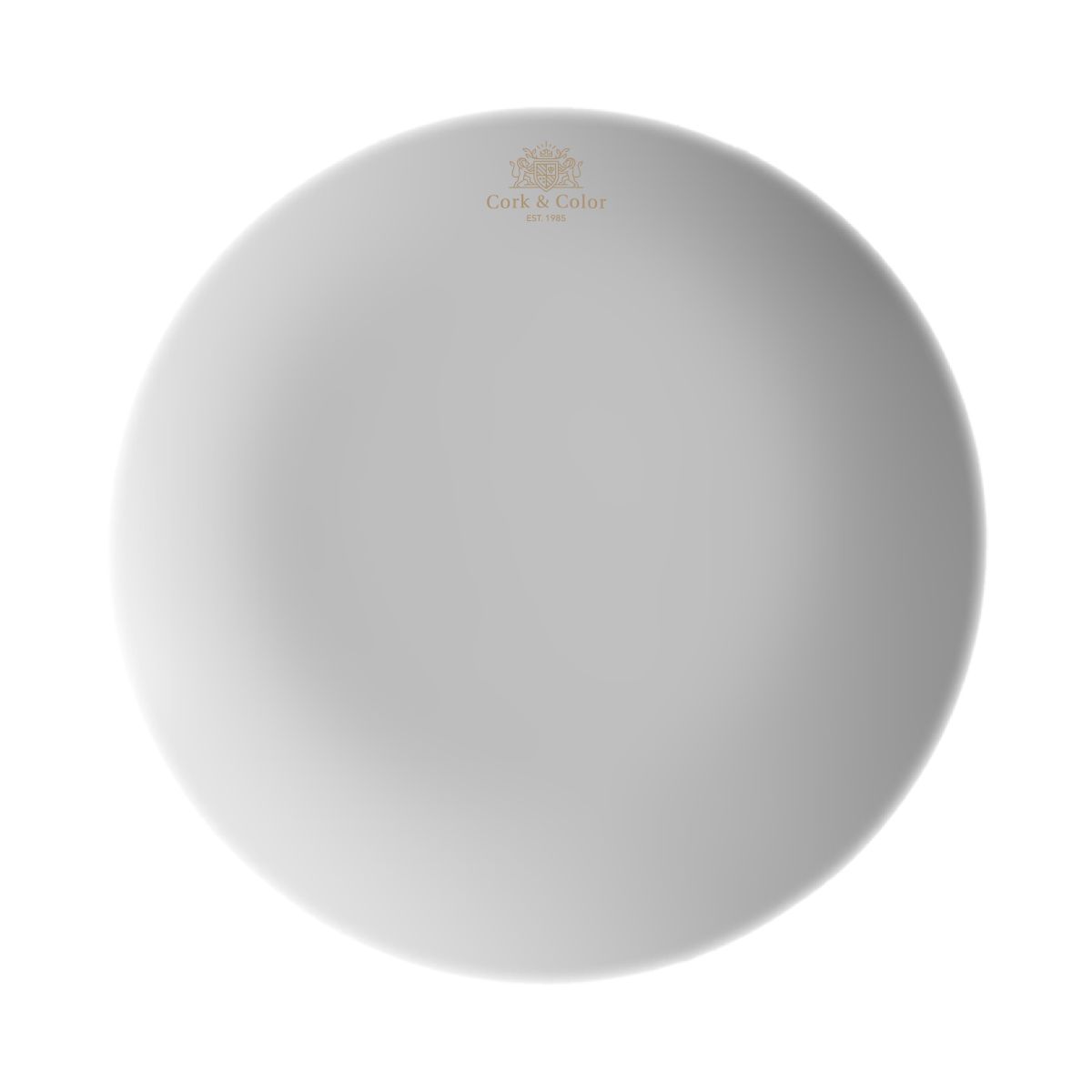 Coupe-Teller Isabelle, 24 cm, aus Porzellan mit einfarbigem CorkColor-Logo in der Mitte des Tellers.