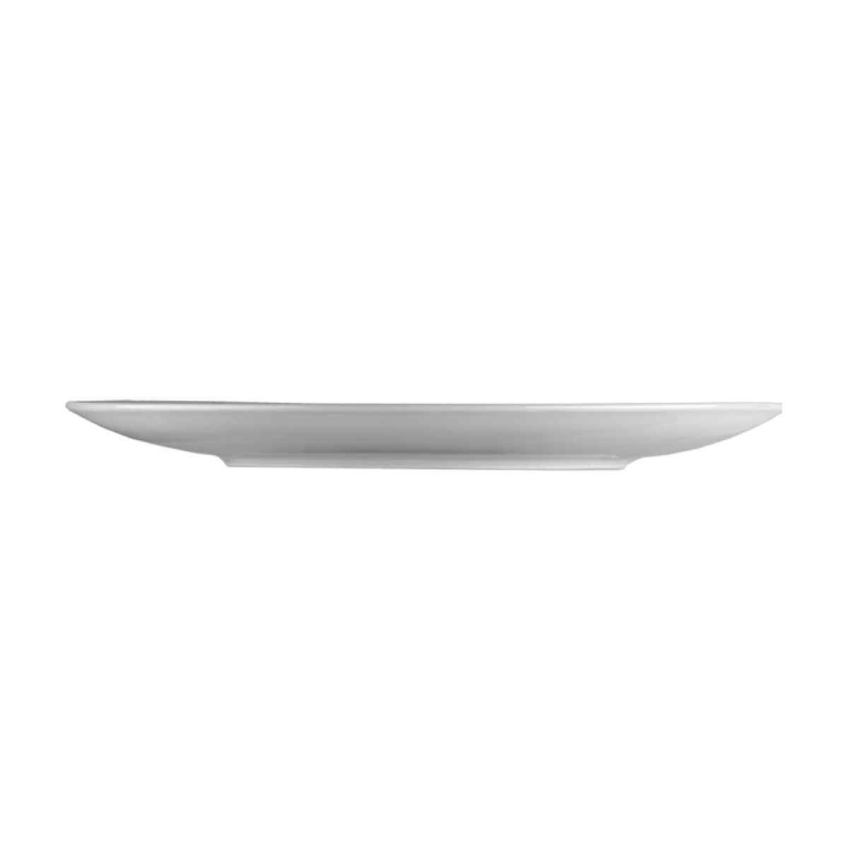 Seitenansicht des Porzellantellers Isabelle, 27 cm, mit leicht ansteigendem Rand und glatter Oberfläche.
