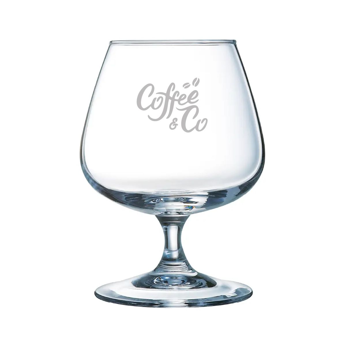 Degustation Glas Likör 41 cl. Vorderansicht mit eingraviertem Logo CoffeeCo.