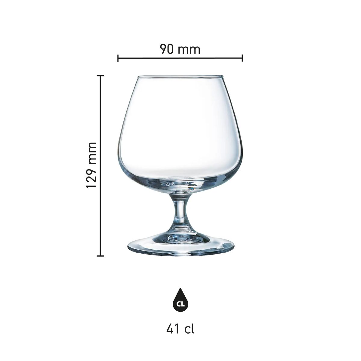 Infografik mit den Produktabmessungen von Degustation Glas Likör 41 cl.