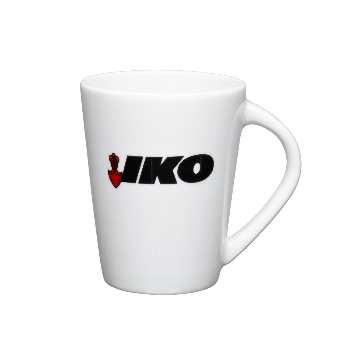 Eva-Becher, weiß, 25 cl, Porzellan, mit mehrfarbigem Iko-Logo auf der Vorderseite