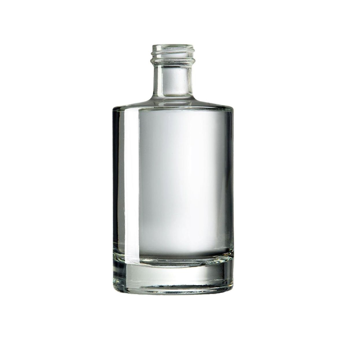 Vorderansicht der Bottle Berlin 0,5 Liter Glas mit schlankem Hals und zylindrischer Form aus klarem Material. Vorderansicht der Bottle Berlin 0,5 Liter Glas mit schlankem Hals und zylindrischer Form aus klarem Material.