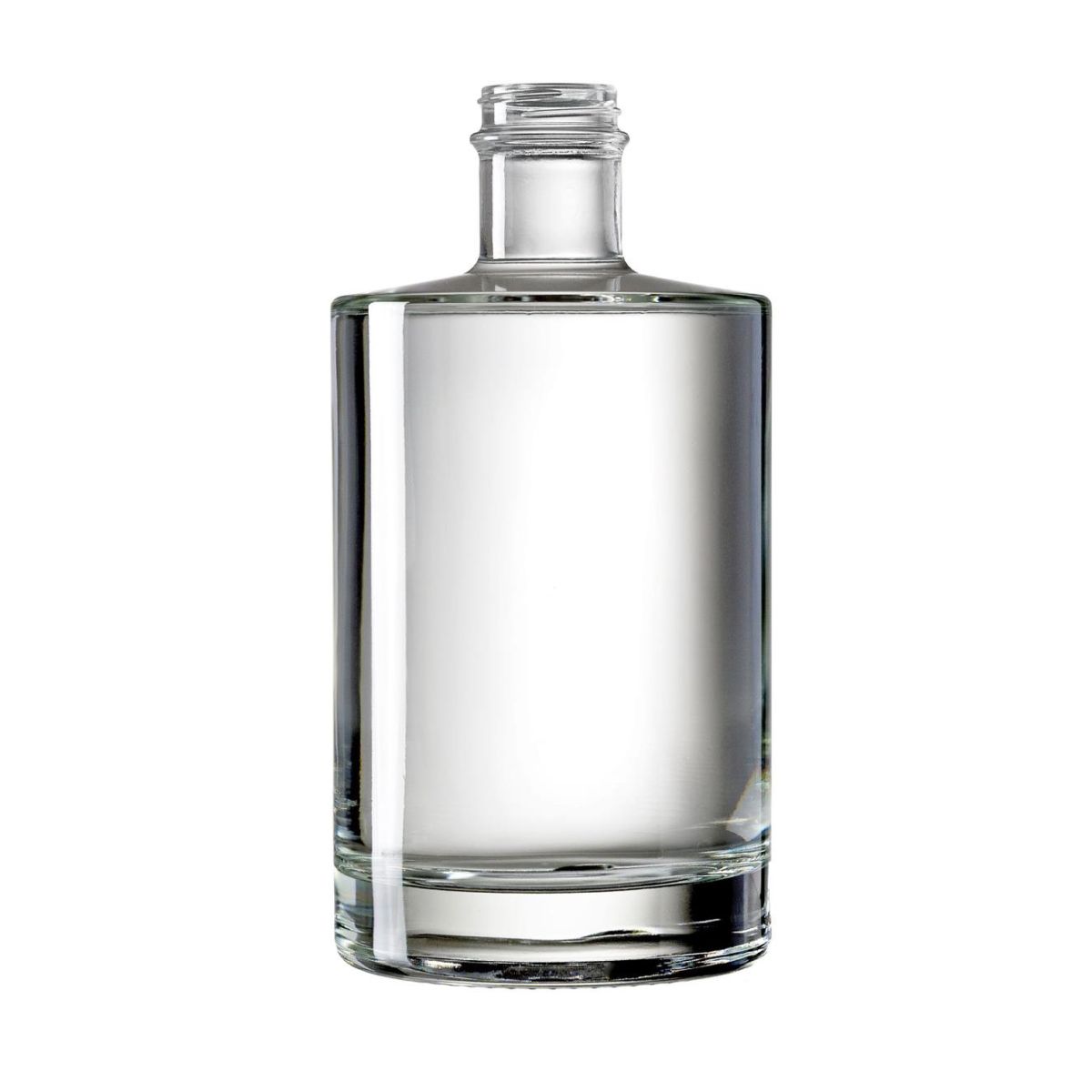 Transparente 0,7-Liter-Glasflasche Berlin in gerader Vorderansicht, ohne Aufdruck oder Verschluss. Transparente 0,7-Liter-Glasflasche Berlin in gerader Vorderansicht, ohne Aufdruck oder Verschluss.