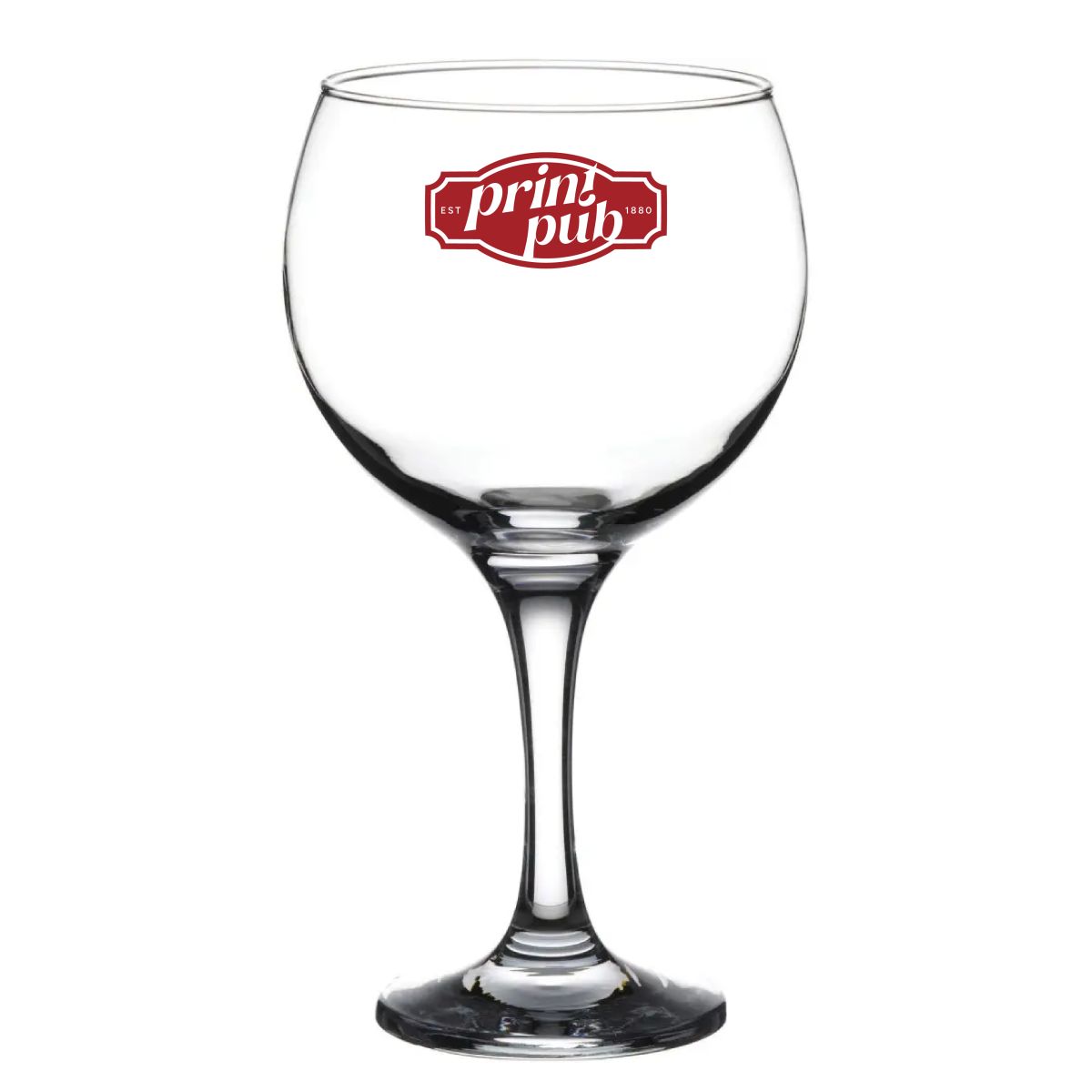 Gin Tonic Glas Bistro Cubata 63 cl. Vorderansicht mit rotem PrintPub-Logo