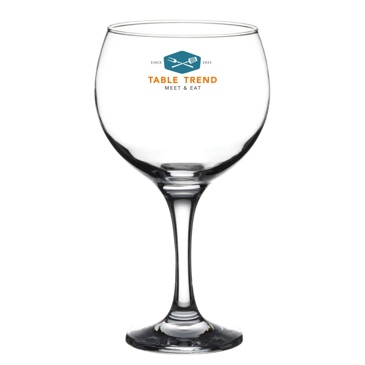 Gin Tonic Glas Bistro Cubata 63 cl. Frontansicht mit mehrfarbigem Logo TableTrend.