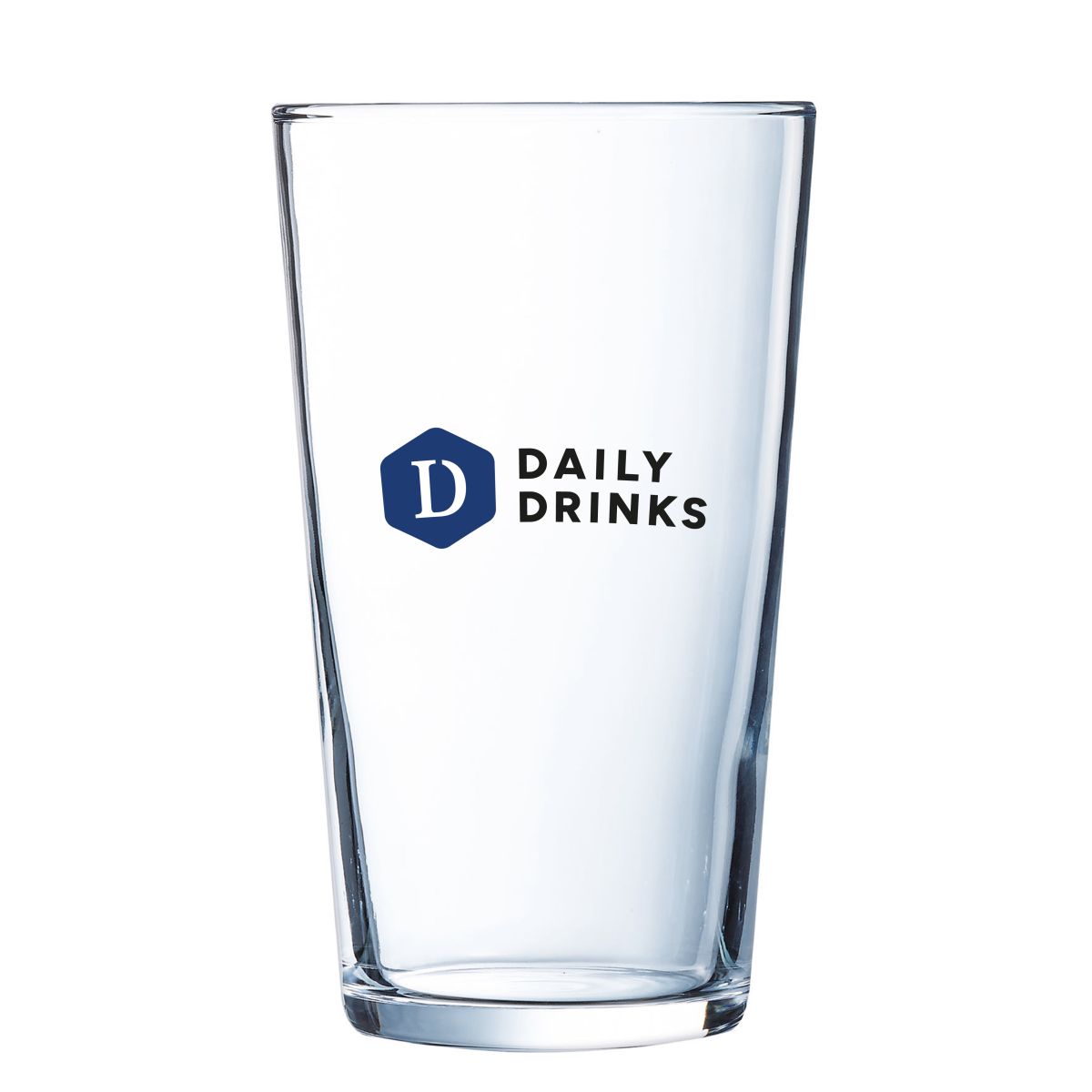 Glas Conique 64 cl. mit farbigem DailyDrinks-Logo auf der Vorderseite, Druck in 2 bis 4 Farben.