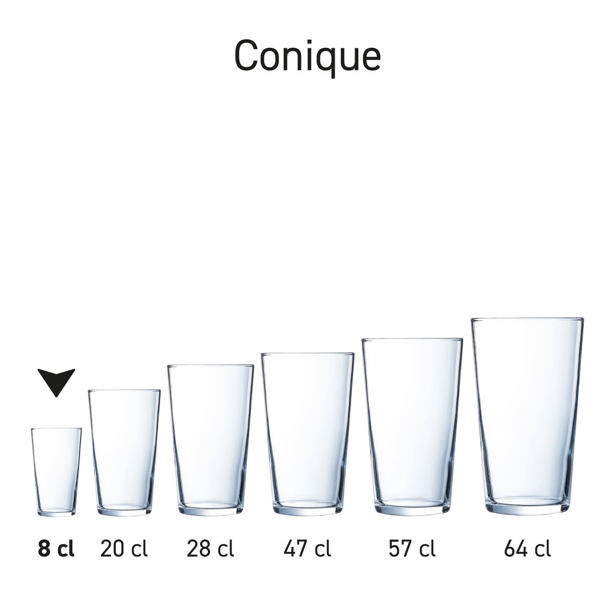 Arrangement mehrerer Gläser aus der Serie Conique auf einfarbigem Hintergrund.