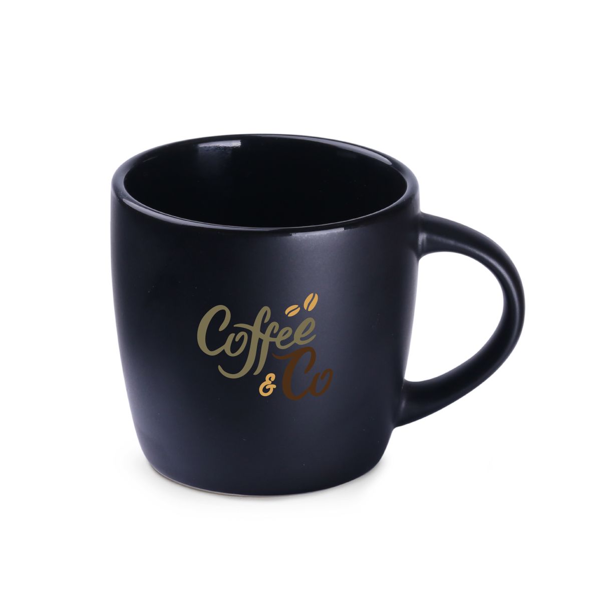 Handliche Espressotasse 10 cl. aus Keramik mit mehrfarbigem CoffeeCo-Logo auf der Vorderseite.