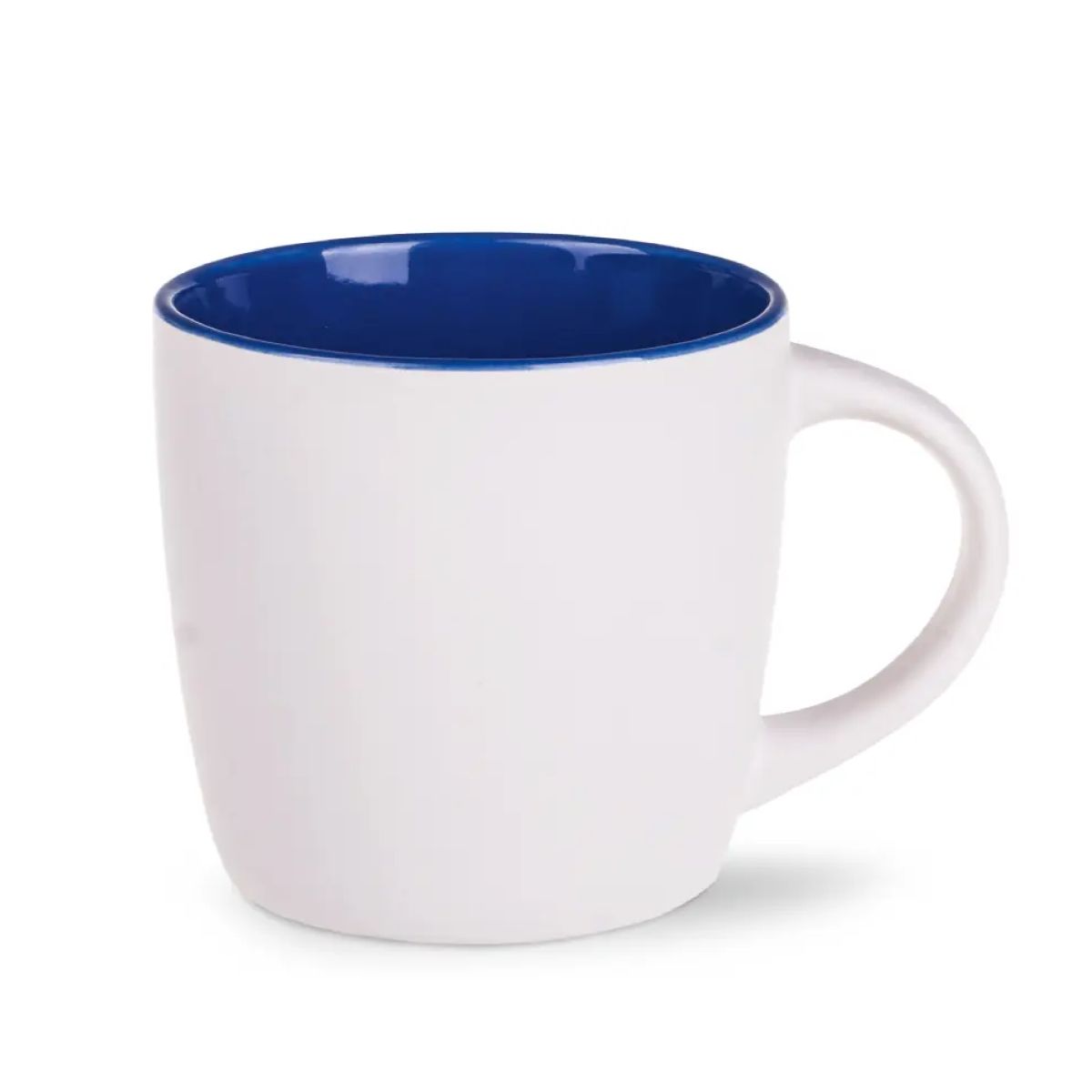Vorderansicht der Handy Tasse 30 cl. Weiß-blaues Porzellan mit geraden Seiten und glatter, glänzender Oberfläche.