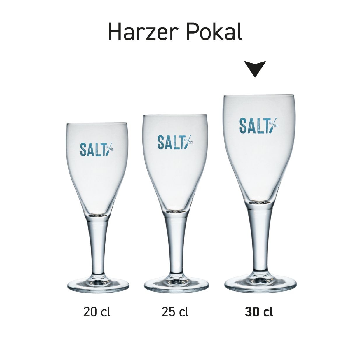 Harzer Pokal 30 cl Zapfmaß in Serie, mehrere Exemplare nebeneinander abgebildet