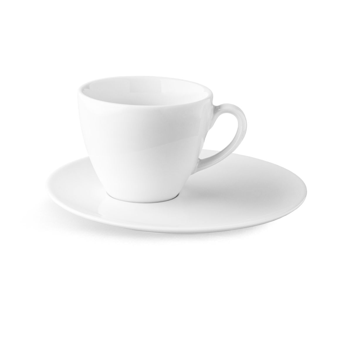 Isabelle Cappuccino 22 cl. Set aus weißem Porzellan, Tasse und Untertasse in Vorderansicht ohne Aufdruck