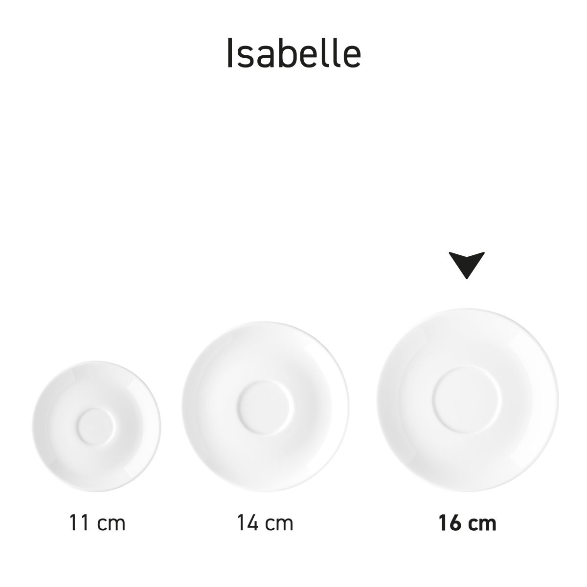 Isabelle Cappuccino-Untertasse 16 cm, Porzellan aus einer Serie, mehrere Exemplare nebeneinander abgebildet