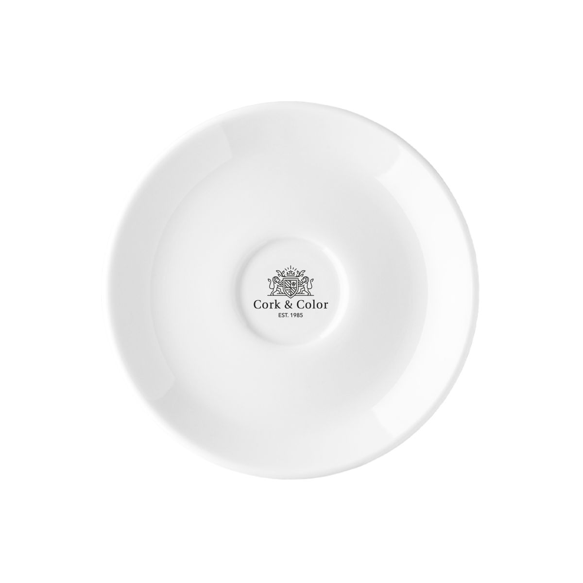 Isabelle Kaffeeteller 14 cm aus Porzellan mit einfarbigem CorkColor-Logo auf dem Teller