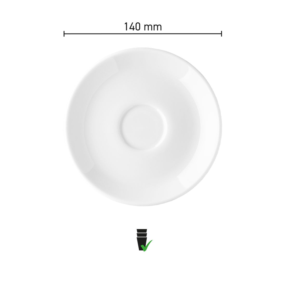 Maße der Isabelle-Kaffeetasse 14 cm aus Porzellan mit Durchmesser und Höhe in einer Infografik