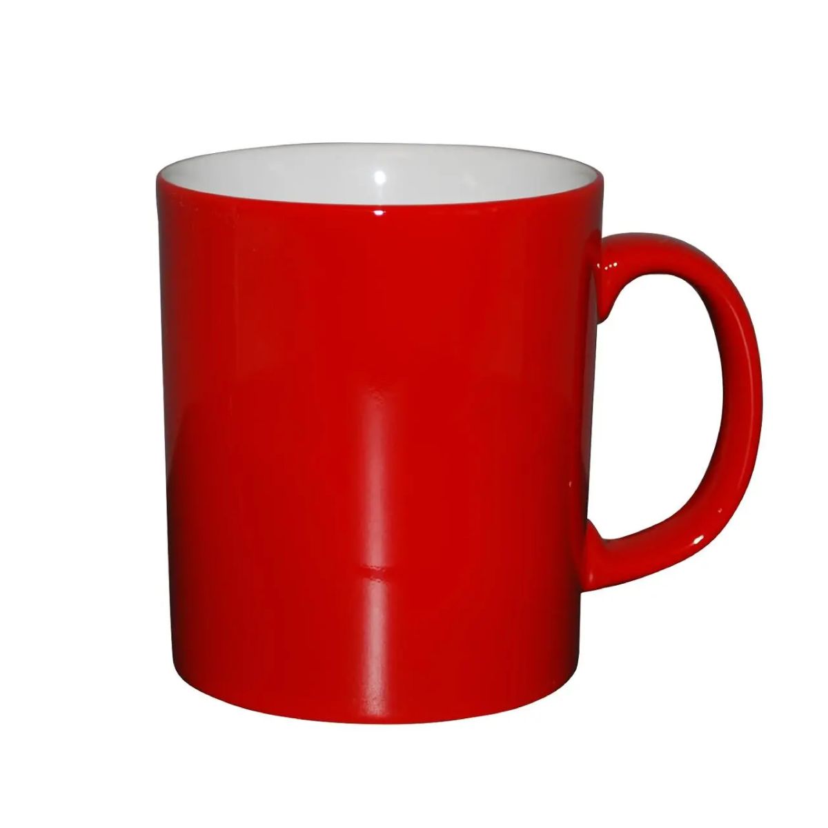 Becher Kitty 30 cl in Rot-Weiß aus Porzellan, Vorderansicht mit glatter zylindrischer Form und breitem Henkel