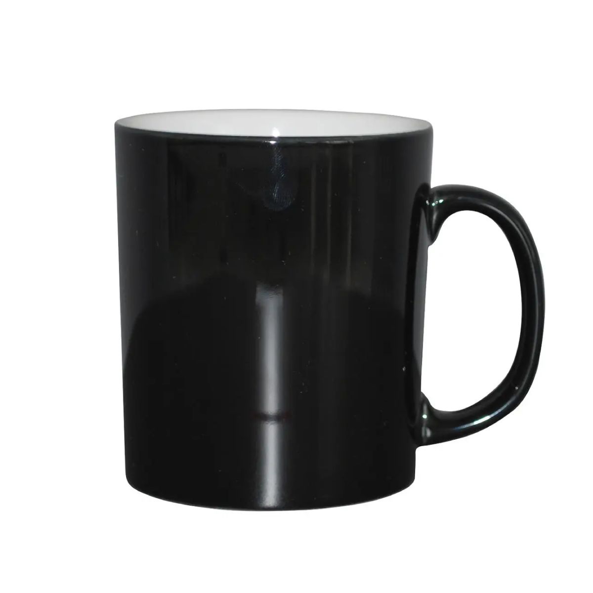 Becher Kitty 30 cl in Schwarz-Weiß aus Porzellan, Vorderansicht mit zylindrischer Form und breitem Henkel