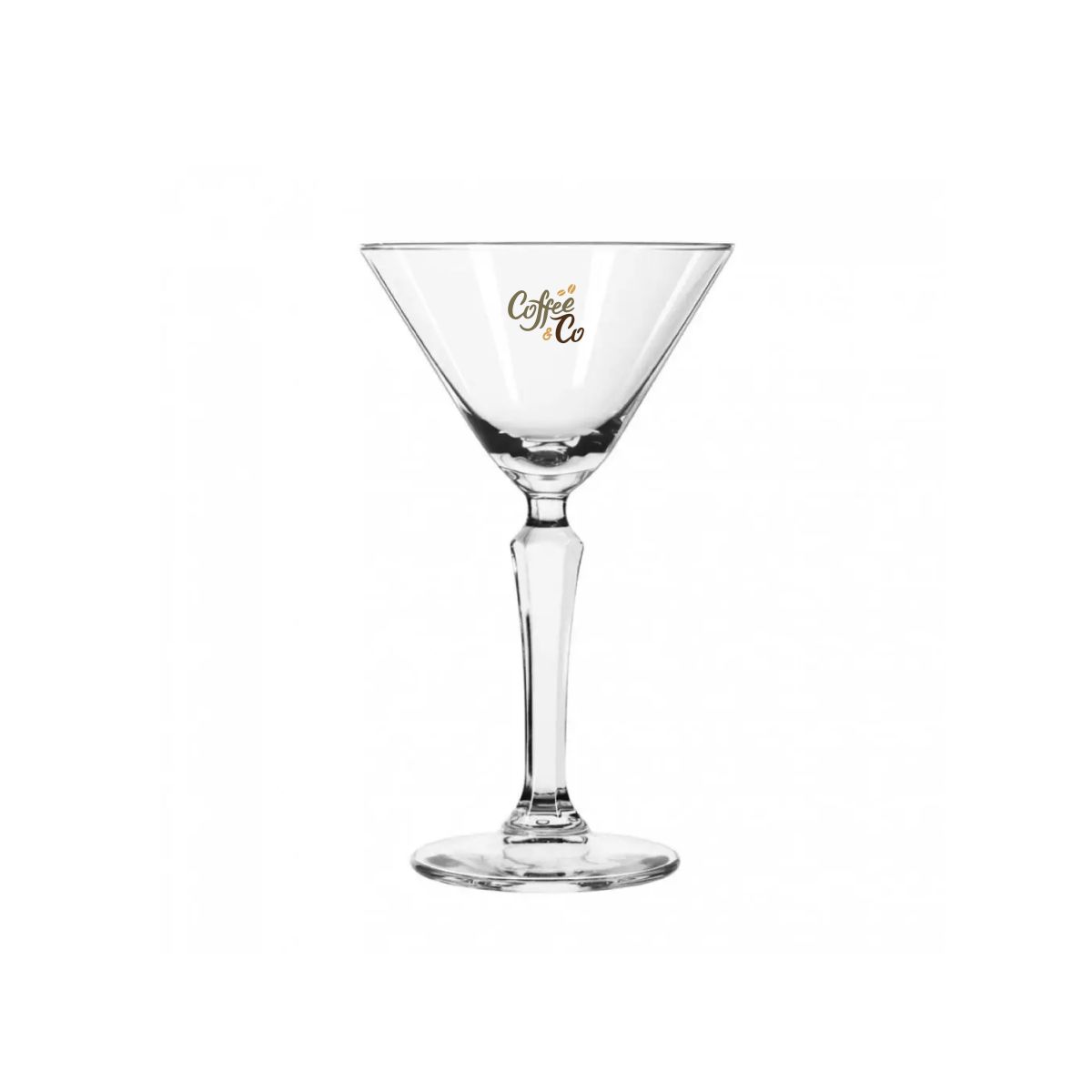 Martiniglas Libbey Spksy 19 cl. mit mehrfarbigem CoffeeCo-Logo auf der Vorderseite in leuchtenden Farben gedruckt.