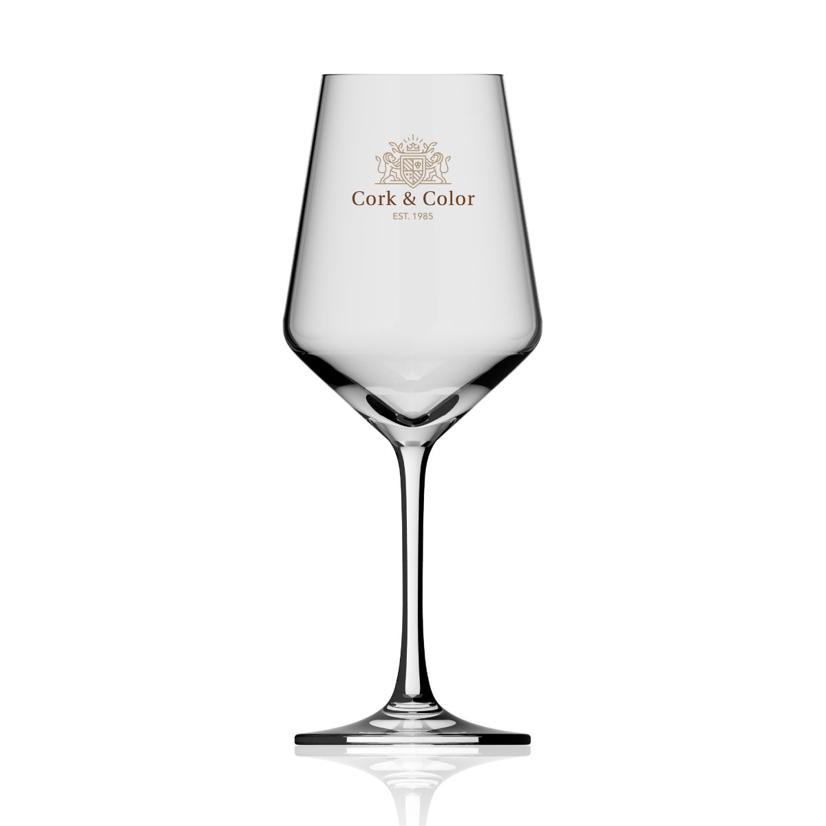 Melody Weinglas 35 cl. aus Glas mit mehrfarbigem CorkColor Logo auf der Vorderseite.