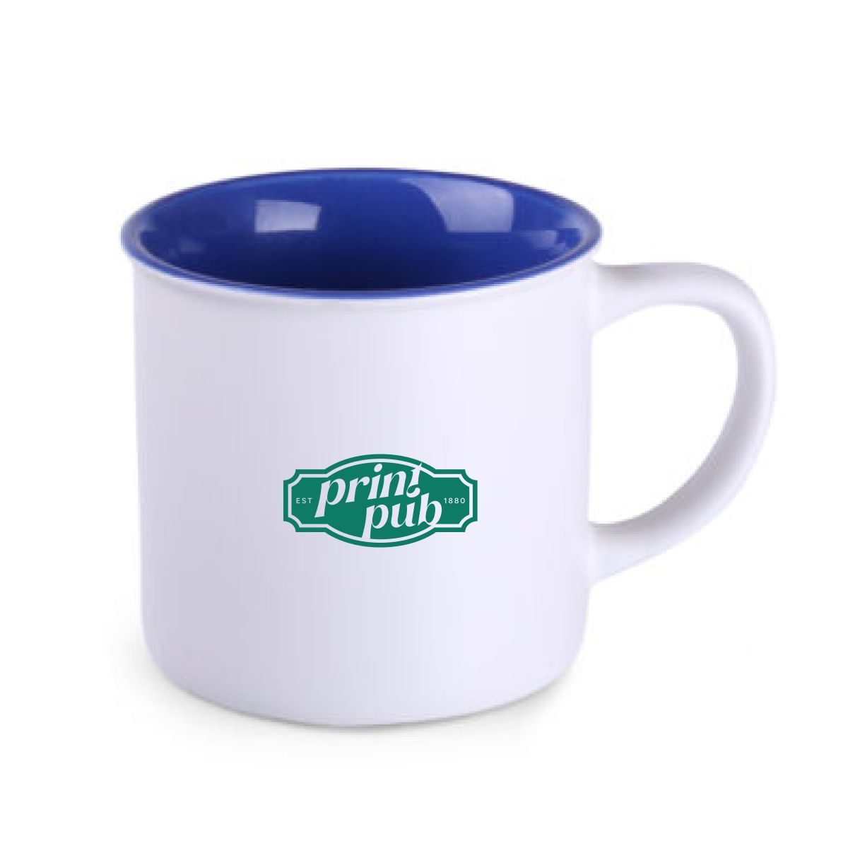 Becher Loft Pure 31 cl Keramik mit einfarbigem PrintPub-Logo auf der Vorderseite.