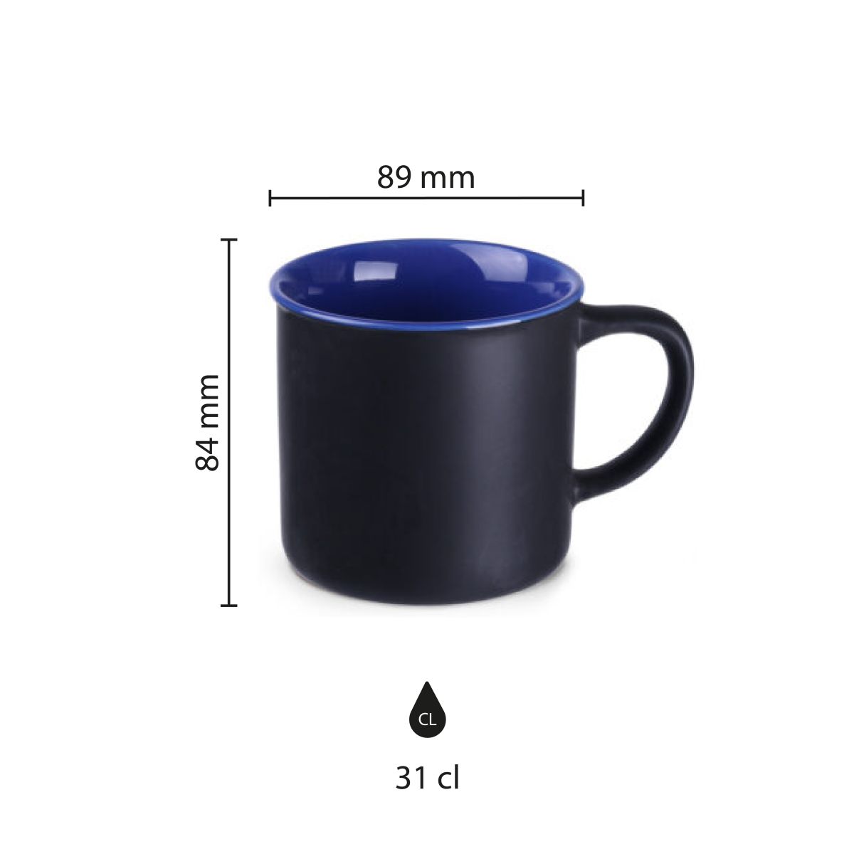 Die Abbildung zeigt die genauen Maße des Bechers Loft Supreme 31 cl, dargestellt als Infografik.