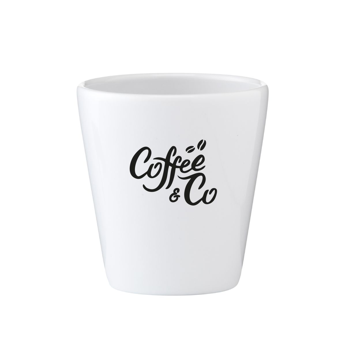 Gedrucktes Logo 'CoffeeCo' in einer Farbe zentral auf Becher Palermo ohne Henkel 19 cl.