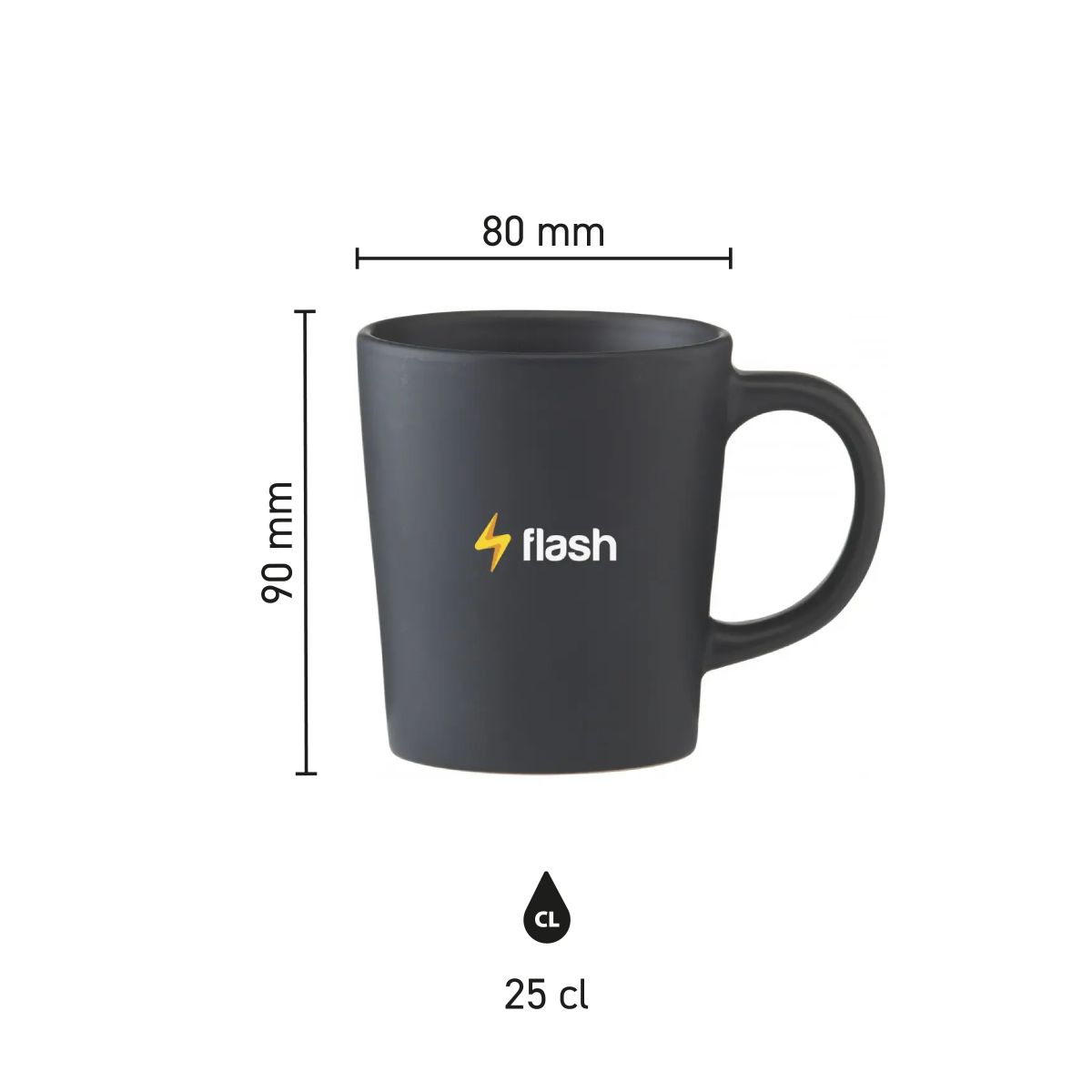 Die Infografik zeigt die genauen Abmessungen des Bechers Ponti 25 cl. aus matter Keramik.