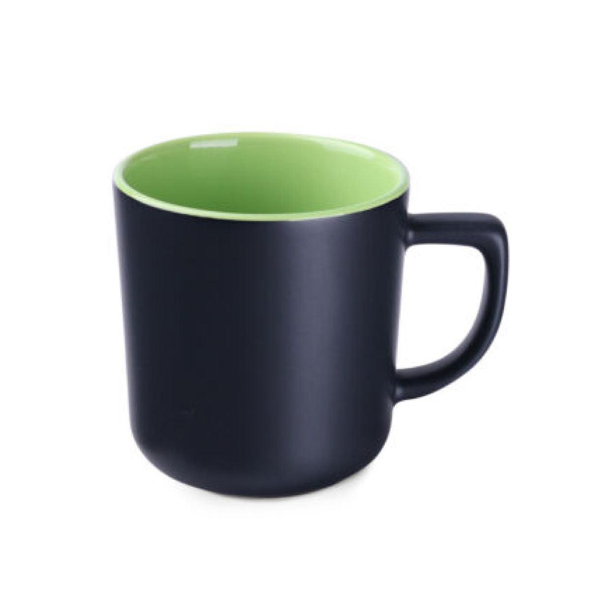 Schwarz-grüner Keramikbecher Rico Supreme 25 cl in Vorderansicht, mit glatter Oberfläche und gerader Wand.