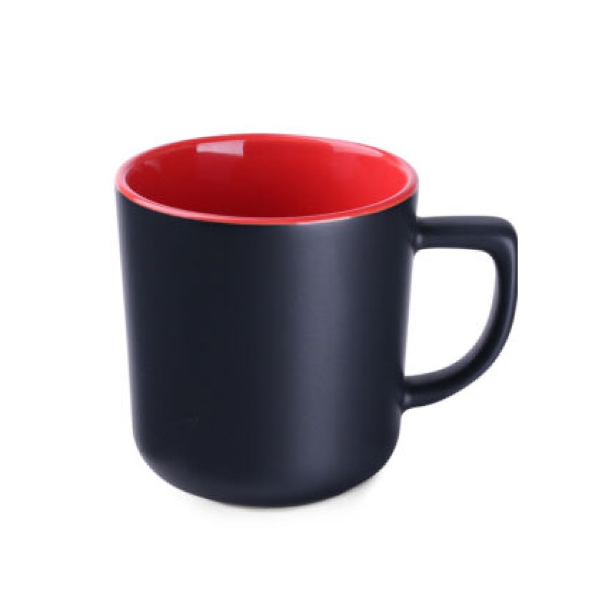 Schwarz-roter Keramikbecher Rico Supreme 25 cl in Vorderansicht, mit glatter Oberfläche und gerader Wand.