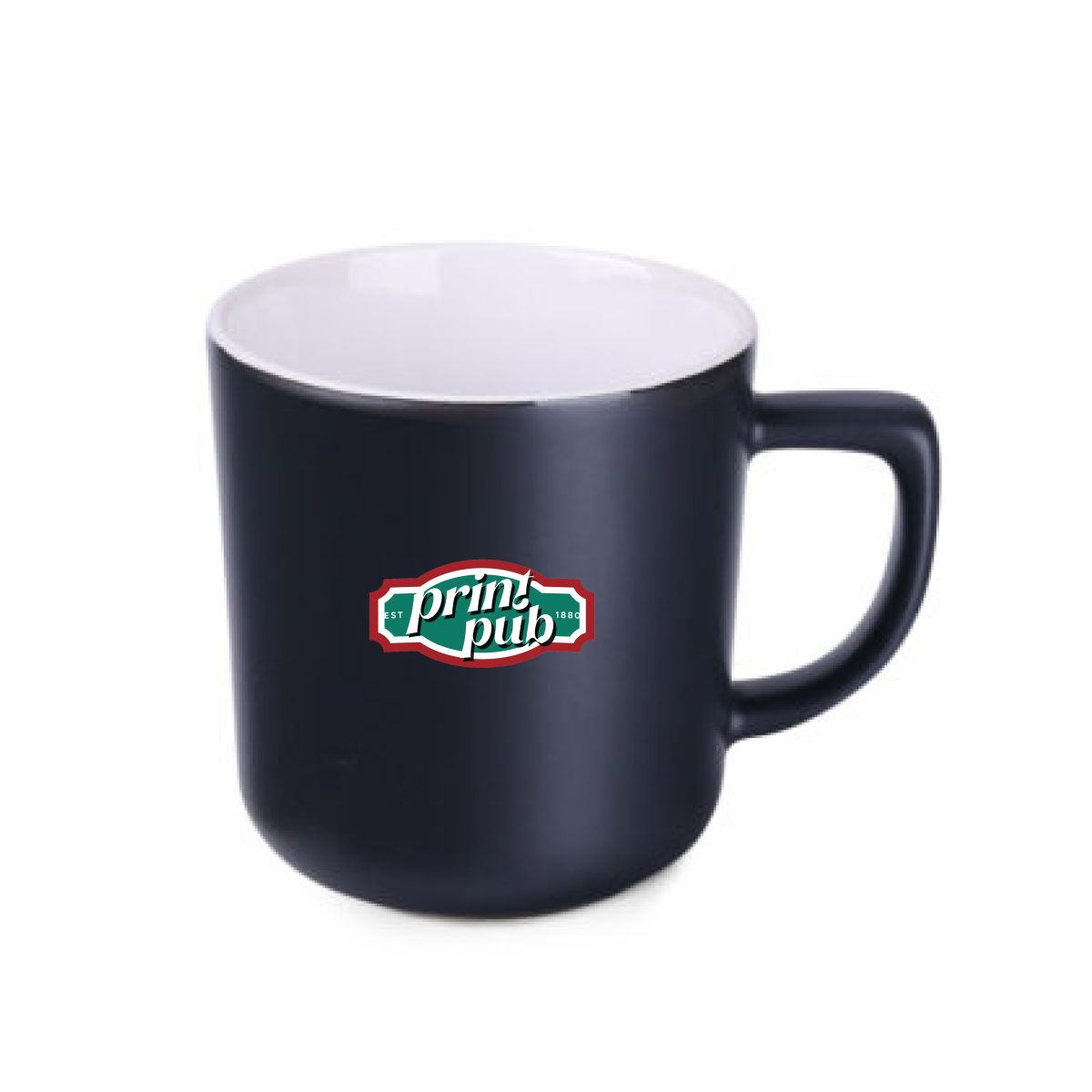 Becher Rico Supreme 25 cl aus Keramik mit mehrfarbigem PrintPub-Logo auf der Vorderseite.