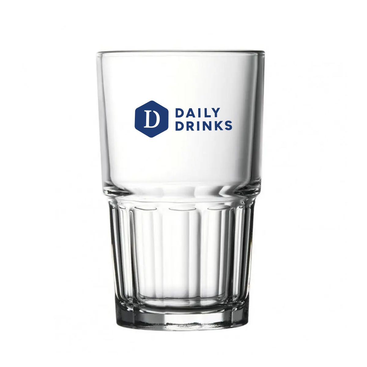 Transparenter Next Longdrink Stack 28,4 cl. mit einfarbigem DailyDrinks-Logo auf der Vorderseite.