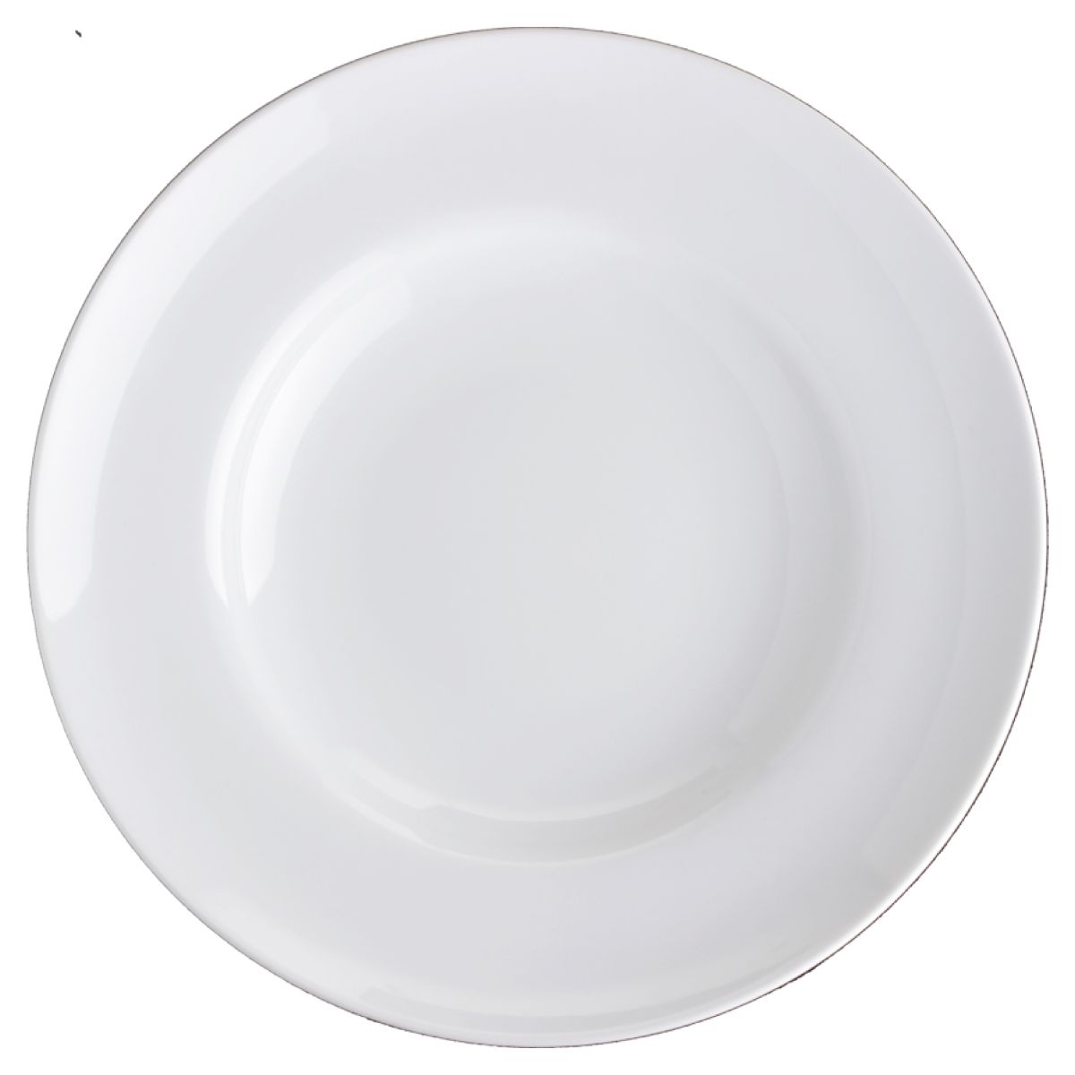Vorderansicht des tiefen Pastatellers Isabelle 29 cm aus weißem Porzellan mit glatter, abgerundeter Form.