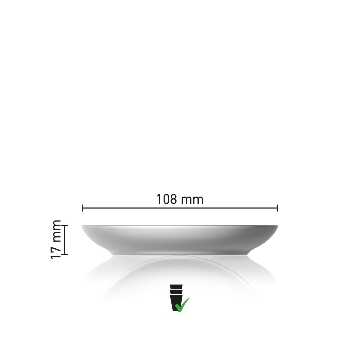 Maße der Pura Espresso Untertasse 11 cm (Durchmesser und Höhe) in einer Infografik