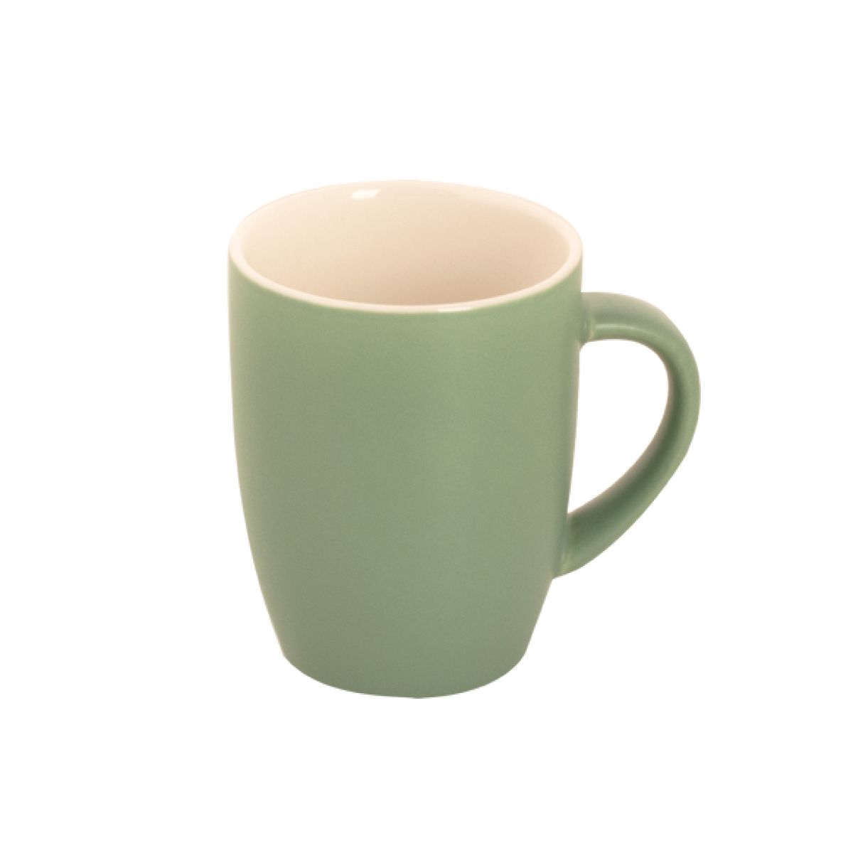 Robusta Becher 18 cl. Vorderseite Porzellan, matte grüne Oberfläche und gerade zylindrische Form.