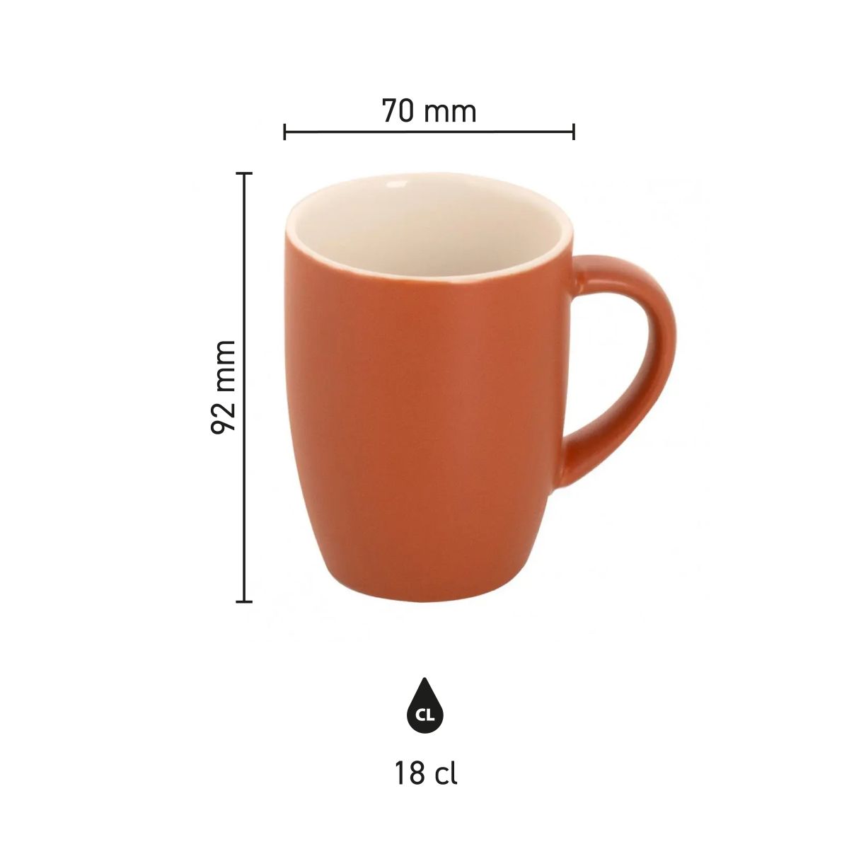 Infografik mit den Produktabmessungen von Robusta Becher 18 cl. aus mattbraunem Porzellan.