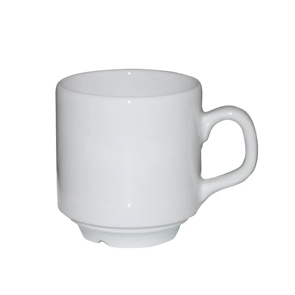 Sara Kaffeetasse weiß 14 cl. in Vorderansicht mit runder Form und Ohr an der Seite.