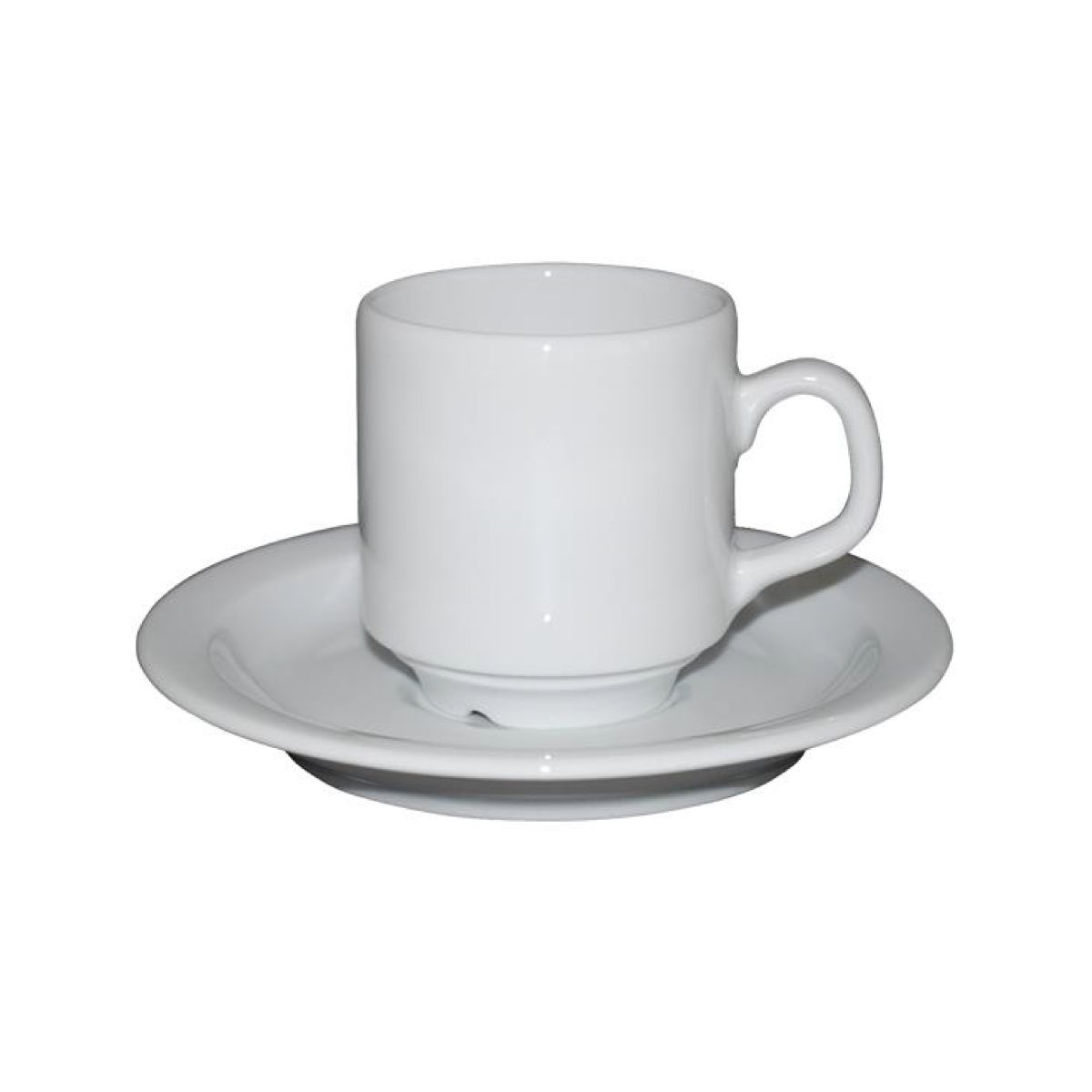 Vorderansicht von Sara Kaffee weiß 14 cl. Set Porzellan, klassische Kaffeetasse und Untertasse.