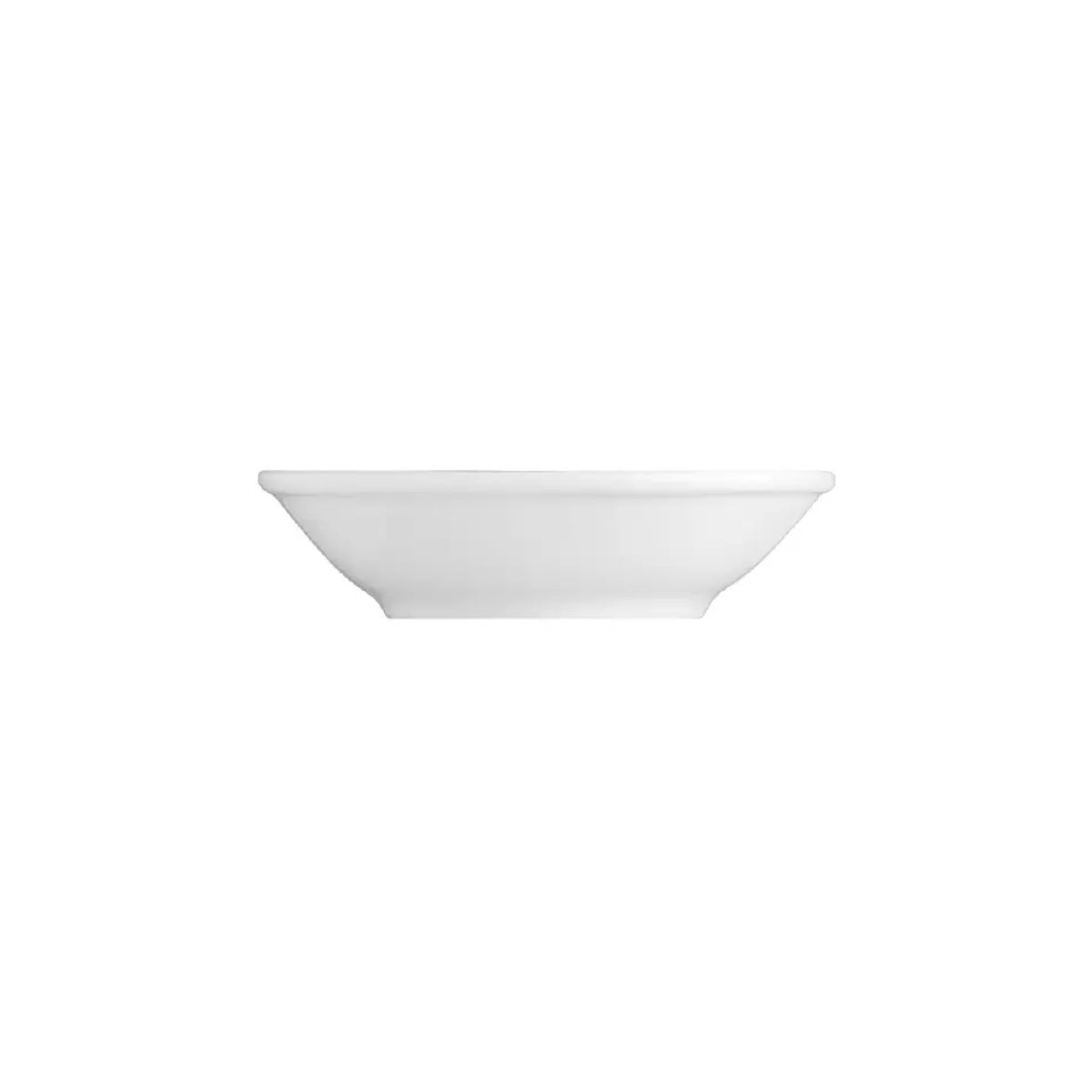 Seitenansicht der weißen Princip-Schale (13 cm) aus Porzellan mit leichter Neigung im Profil.