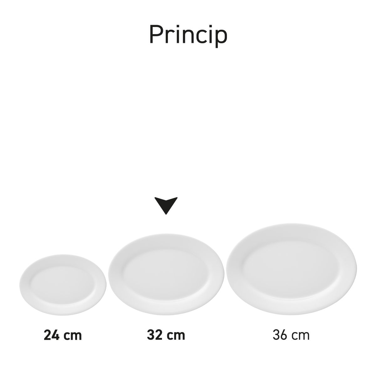 Serie von identischen Schalen Princip aus weißem Porzellan in verschiedenen Größen.