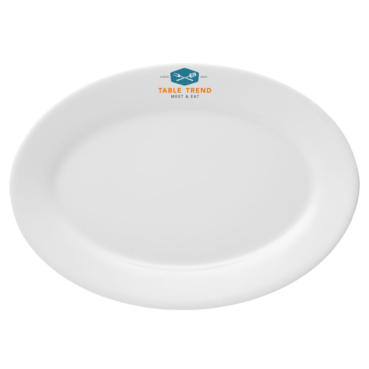 Vorderansicht der Porzellanschale Princip 36 cm mit mehrfarbigem Logo TableTrend.
