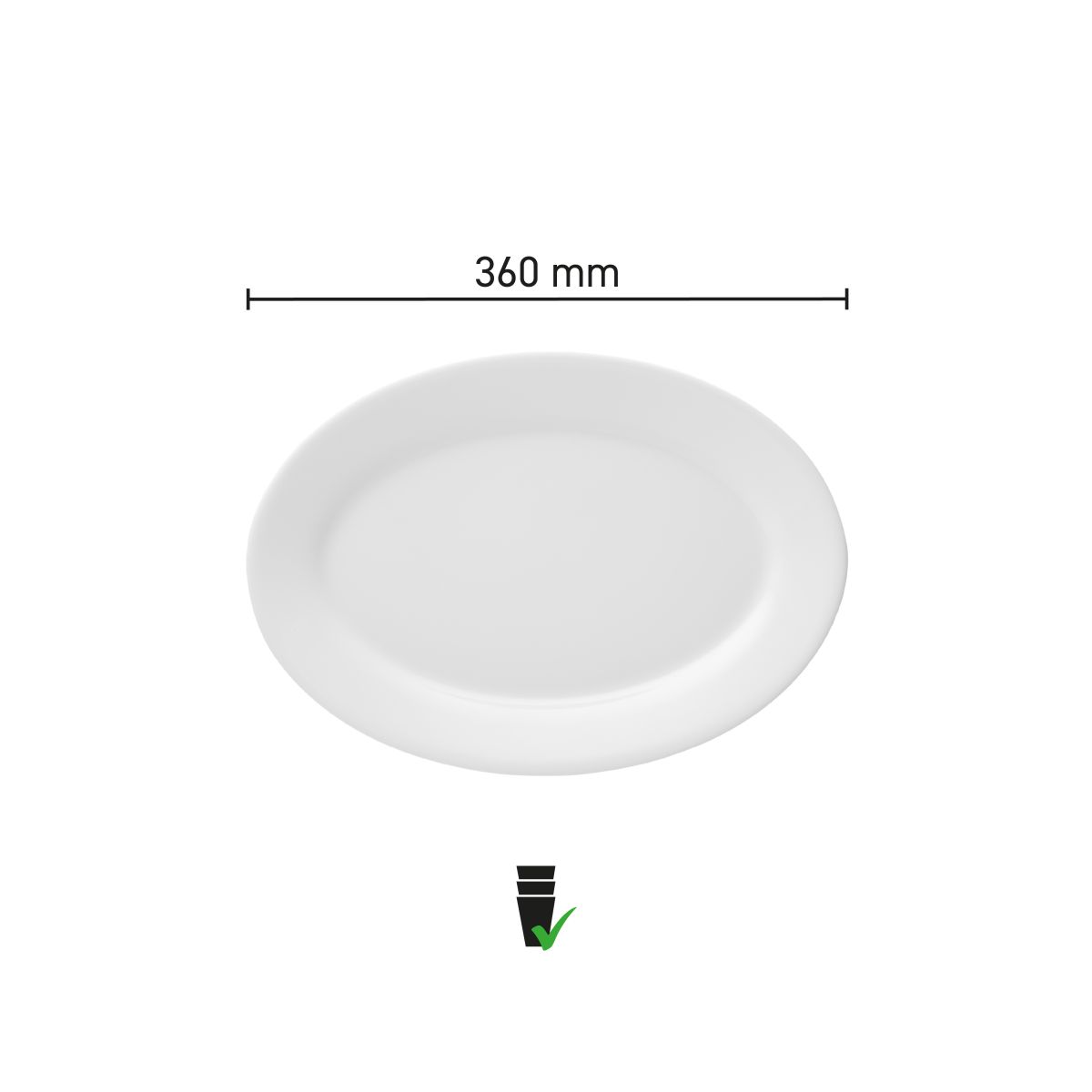 Infografik mit den Produktabmessungen der Porzellanschale Princip 36 cm.