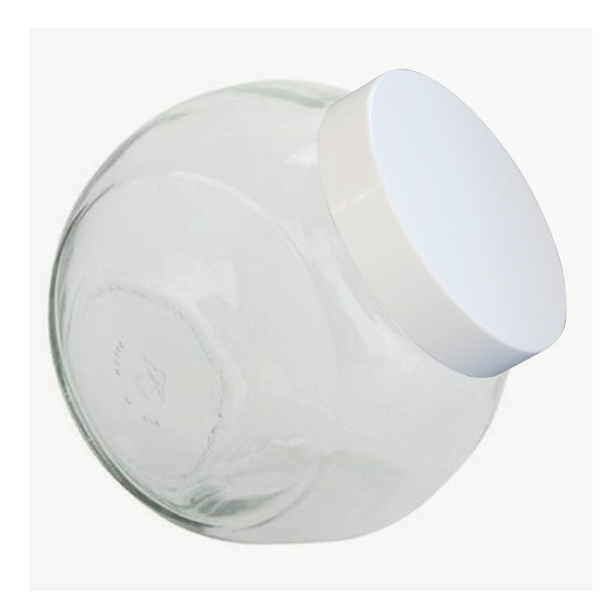 2-Liter-Glas Bonbonglas mit weißem Kunststoffdeckel in Frontalansicht, geeignet für Aufbewahrungszwecke.