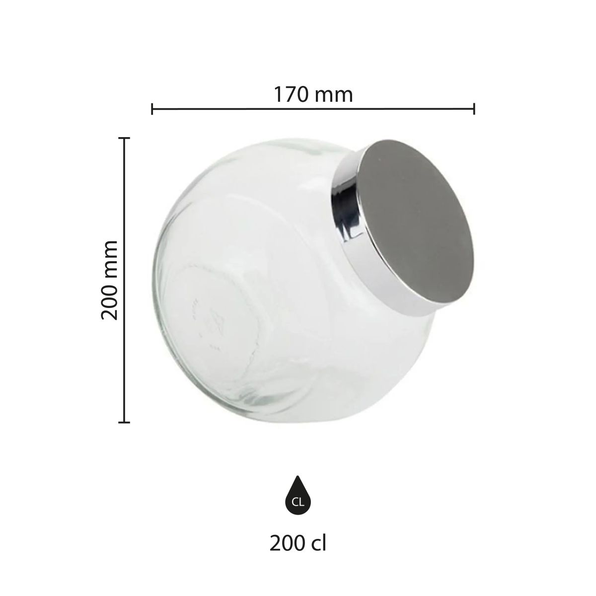 Infografik mit Größenangaben zum Bonbonglas Sweets 2 Liter mit Silberdeckel: Höhe und Durchmesser
