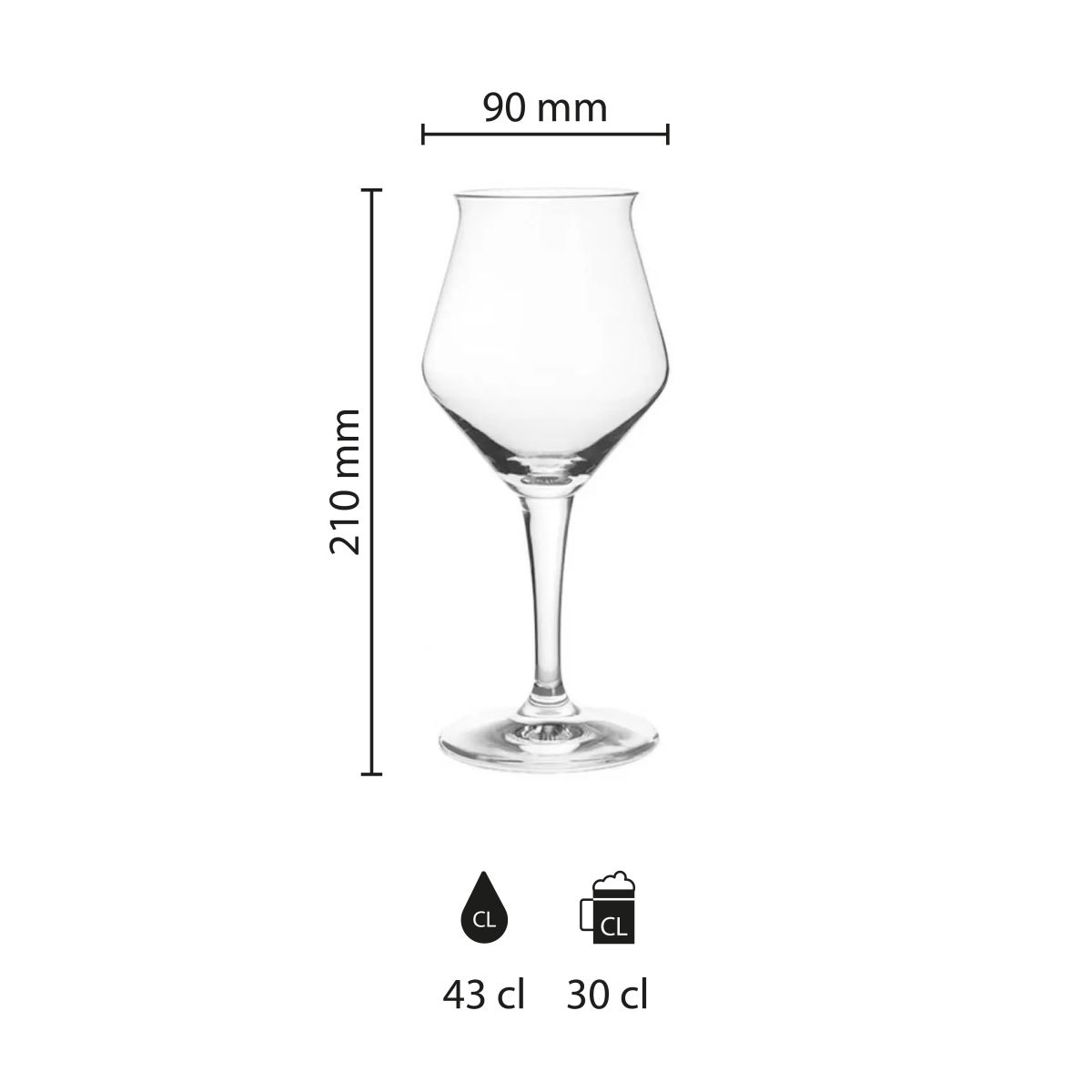 Die Infografik zeigt die Abmessungen des Chef &amp; Sommelier Open Up Weinglases 47 cl, einschließlich Höhe und Durchmesser.