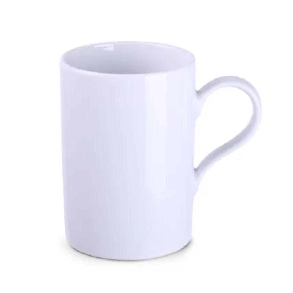 Weißes Porzellan Tango Becher von 29 cl in Vorderansicht, zeigt glatte Oberfläche und geraden Zylinder. Weißes Porzellan Tango Becher von 29 cl in Vorderansicht, zeigt glatte Oberfläche und geraden Zylinder.