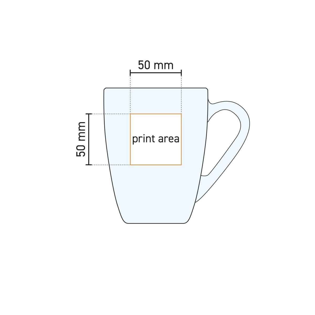 Die technische Arbeitszeichnung zeigt die verfügbare Gravurfläche auf dem Gravur-Teeglas Iconic 32 cl.