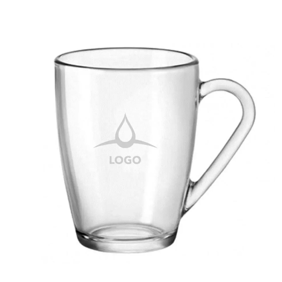 Teeglas Icon 32 cl mit eingraviertem Logo, das auf der Vorderseite der Glasoberfläche sichtbar ist.