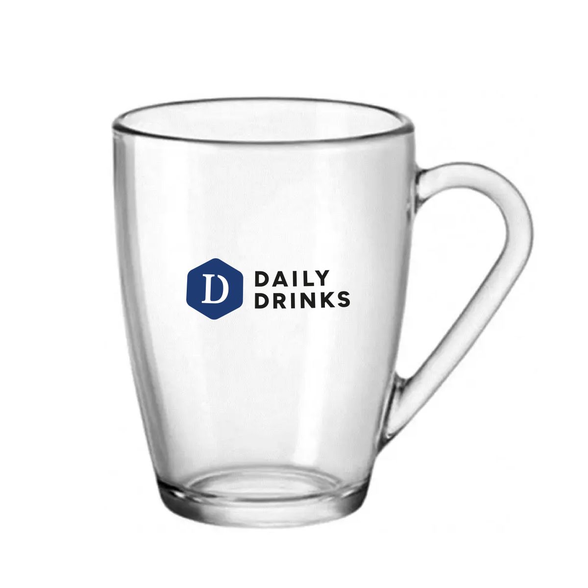 Teeglas Icon 32 cl. bedruckt mit mehrfarbigem DailyDrinks-Logo auf der Vorderseite des Glases.