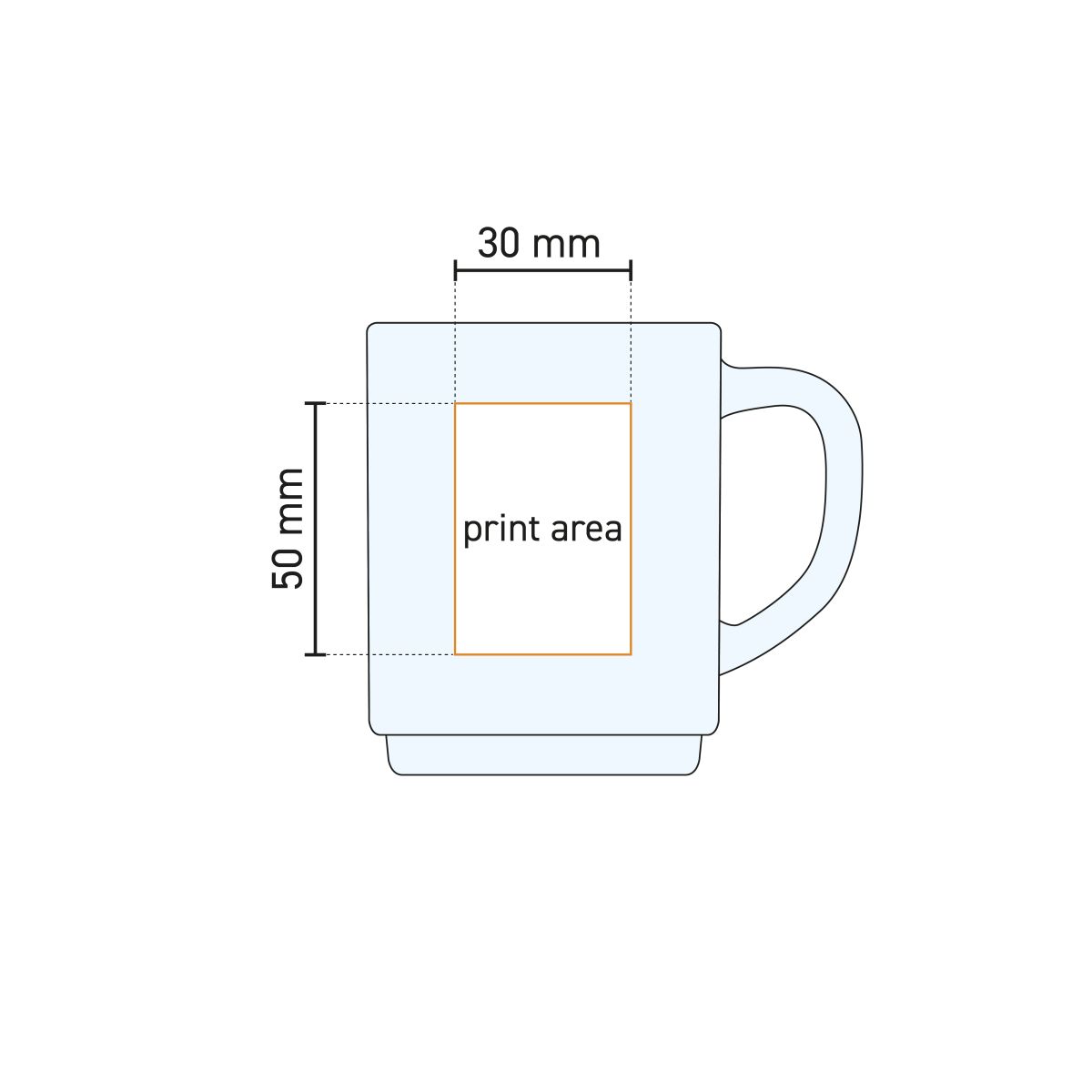Die technische Arbeitszeichnung zeigt den genauen Gravurbereich auf dem Teeglas Stapelo 25 cl.